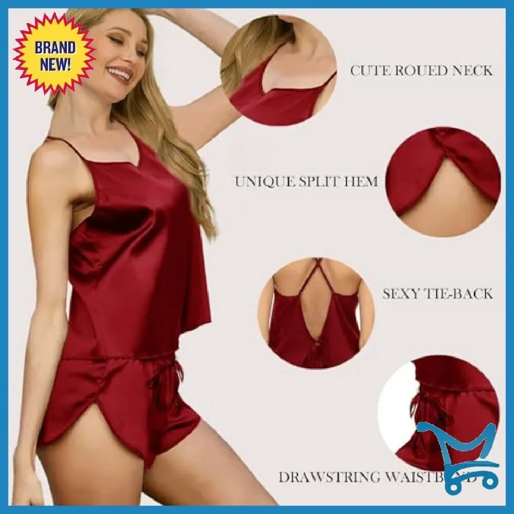 Silk Satin Pajama Set 5-Piece Cami Shorts Loungewear Sleepwear